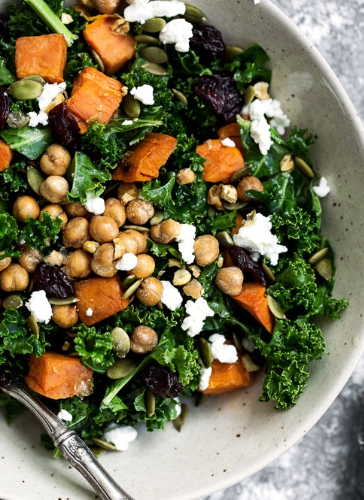 Sweet potato with feta and kale
