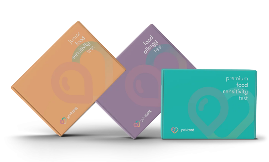 YorkTest kit boxes - Premium Food Sensitivity Test, Junior Food Sensitivity Test and Food Allergy Test