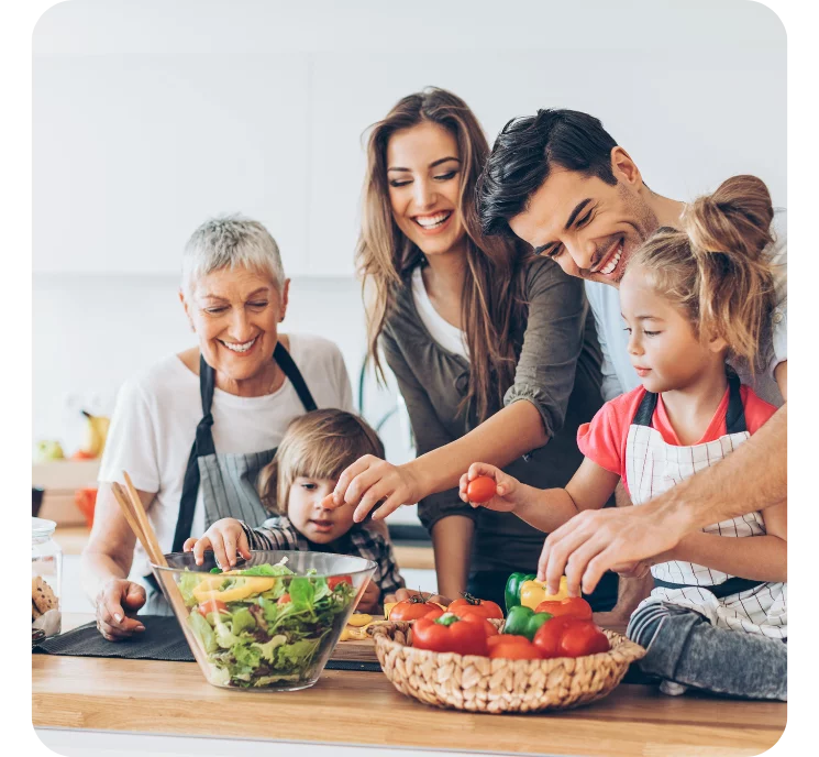 Family cooking a meal together