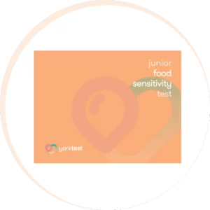 Junior Food Sensitivity Test Kit Box in a light orange circle