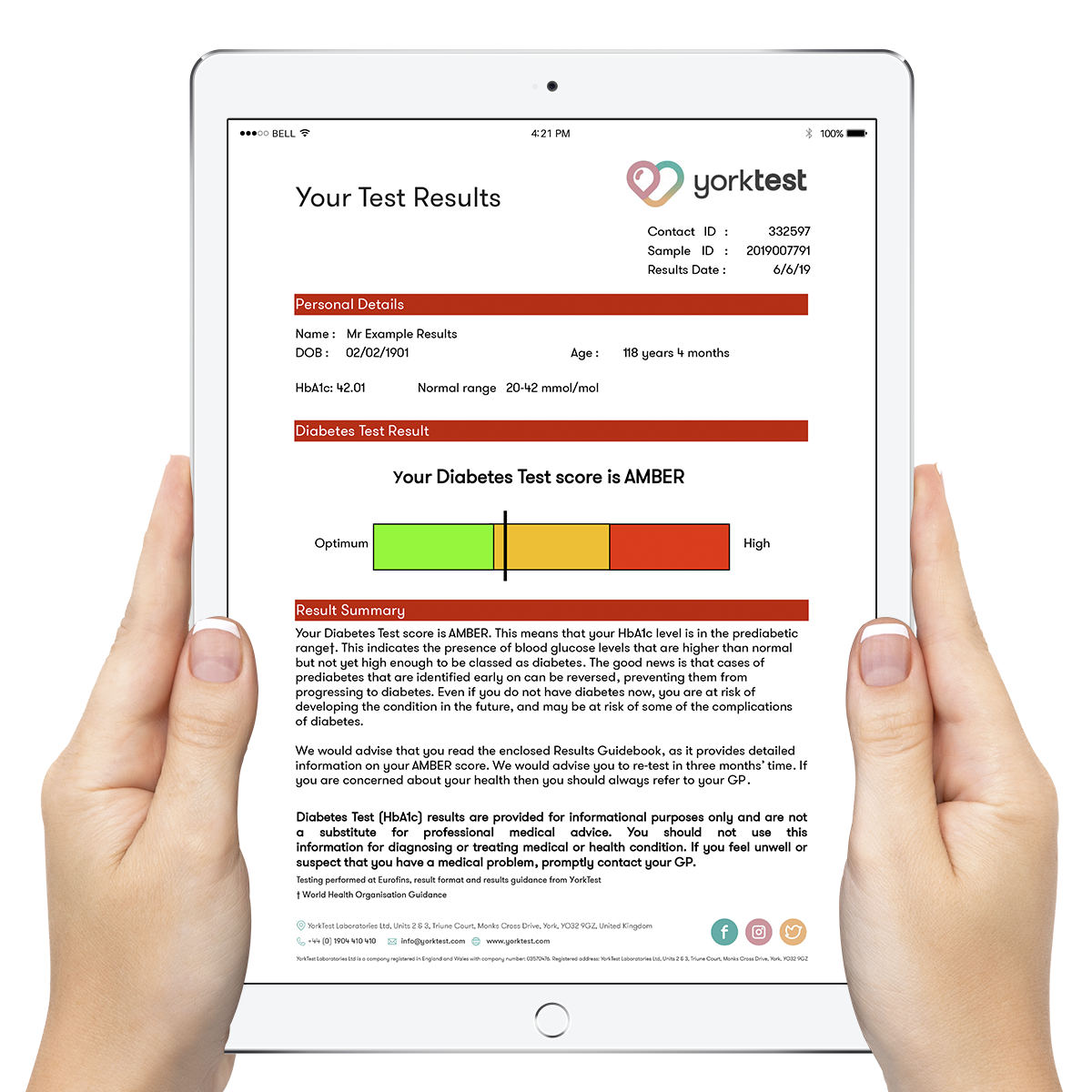 diabetes test results on tablet