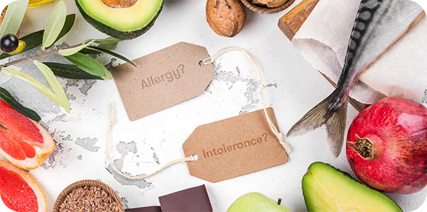 Allergy or intolerance tags surrounded by food