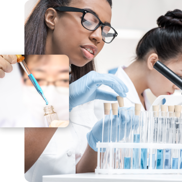 Young woman wearing glasses in a laboratory