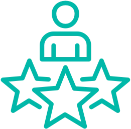 outline of the a person with three stars in teal