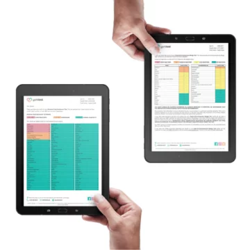 Two generic tablets featuring test results for the Premium Food Intolerance Test and test results for the Food and Environmental Allergy test.