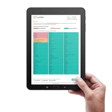 Premium Food Intolerance Test results featured on a black tablet