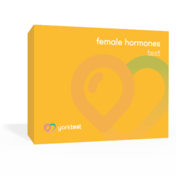 Yellow Female Hormones Test kit box against a transparent background