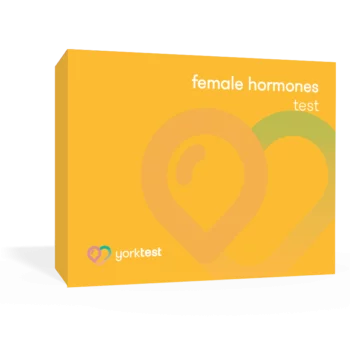 Yellow Female Hormones Test kit box against a transparent background