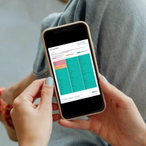 Mobile phone featuring an example of the test results from the Premium Food Intolerance Test